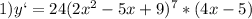 1)y`=24(2x^2-5x+9)^7*(4x-5)