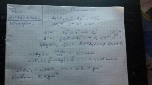 При электролизе раствора нитрата серебра на катоде получили 162г серебра. составьте схему электролиз