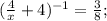 (\frac{4}{x}+4)^{-1}=\frac{3}{8};