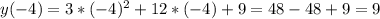 y(-4)=3*(-4)^2+12*(-4)+9=48-48+9=9