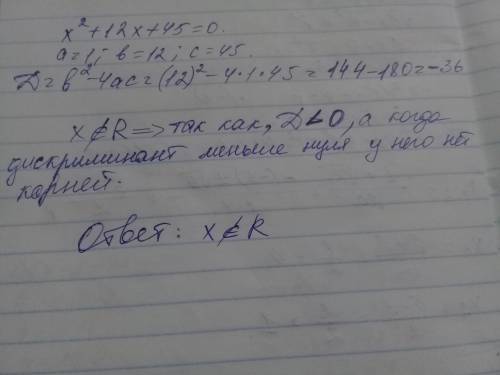 Решите квадратное уравнение x^2+12x+45=0