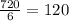 \frac{720}{6} = 120