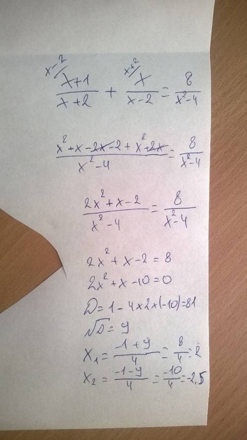 Х+1/х+2 + х/х-2 = 8/х(квадрат)-4 решить,