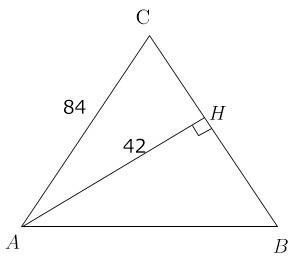 Втреугольнике авс ас=вс=84, высота ан равна 42. найдите угол с.