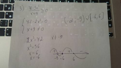 Решите неравенства 1)x^2-4 дробь x+1,5> =0 2)1/3-x дробь x^2-8=< 0 3)72-2x^2 дробь x+9> =0