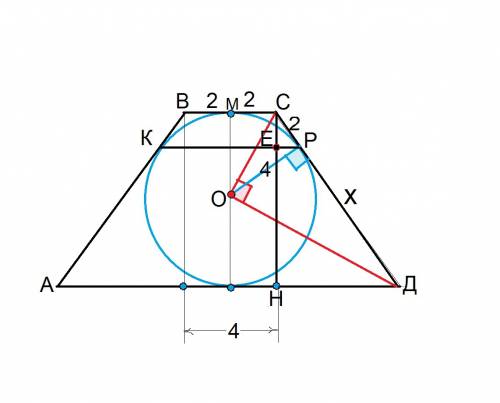 35 . одно из оснований равнобедренной трапеции равно 4. найдите расстояние между точками касания с е