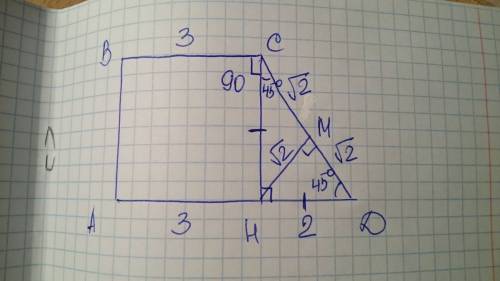 Впрямоугольной трапеции abcd угол c= 135 градусов . если cd =2√2 , bc =3 , то основание ad равно: