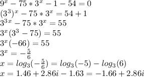 Решите уравнение 9^x-75×3^(x-1)-54=0.