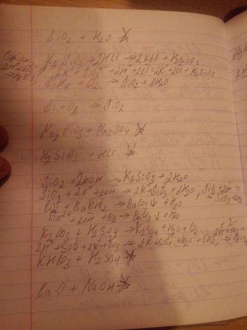Дописать уравнения возможных в молекулярном и ионном виде sio2+h2o k2sio3+hcl sih4+o2 si+o2 na2sio3+