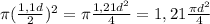 \pi ( \frac{1,1d}{2} ) ^{2} = \pi \frac{1,21d ^{2} }{4} =1,21 \frac{ \pi d ^{2} }{4}