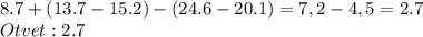 8.7+(13.7-15.2)-(24.6-20.1)=7,2-4,5=2.7 \\ &#10;Otvet : 2.7