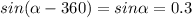 sin( \alpha -360)=sin \alpha =0.3