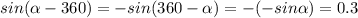 sin( \alpha -360)=-sin(360- \alpha )=-(-sin \alpha )=0.3