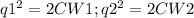 q1^{2}=2CW1; q2^{2}=2CW2