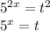 5^{2x}=t ^{2} \\ 5 ^{x}=t