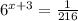 6^{x+3}=\frac{1}{216}