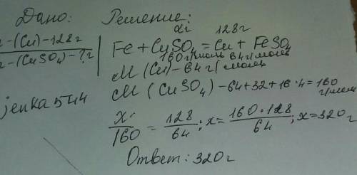 Получите медь массой 128г из сульфата меди реакцией замещения какая масса соли затрачена?