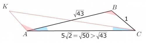 Стороны ав,ас,вс треугольника авс равны корень из 43, 5 корней из 2 и 1 соответственно. точка к расп