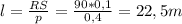 l= \frac{RS}{p} = \frac{90*0,1}{0,4} =22,5m