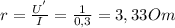 r= \frac{ U^{'} }{I} = \frac{1}{0,3} =3,33Om