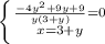 \left \{ {{ \frac{-4 y^{2}+ 9y+9}{y(3+y)} =0 } \atop {x=3+y}} \right.