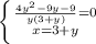 \left \{ {{ \frac{4 y^{2}- 9y-9}{y(3+y)} =0 } \atop {x=3+y}} \right.