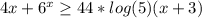 4x+6^x \geq 44*log(5)(x+3)