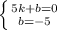 \left \{ {{5k+b=0} \atop {b=-5}} \right.