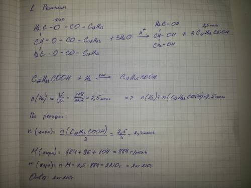 )1.зразок триолеїну піддали гідролізу.на гідрування добутої кислоти витратили водень об'ємом 168 л(н