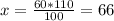 x= \frac{60* 110}{100} =66