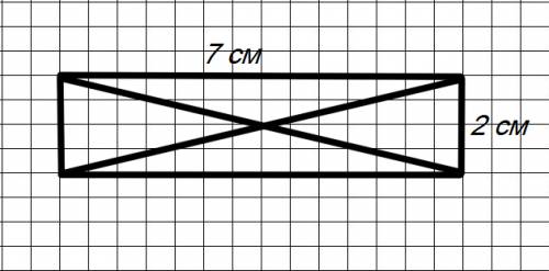 Начерти прямоугольник, площадь которого равна 14 см в квадрате. проведи в нём диагонали