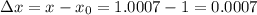 зx=x-x_0=1.0007-1=0.0007