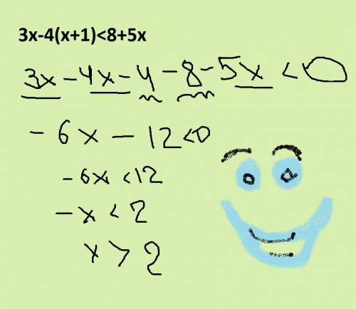 3x-4(x+1)< 8+5x решите неравенство