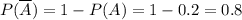 P(\overline{A})=1-P(A)=1-0.2=0.8