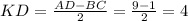 KD= \frac{AD-BC}{2} = \frac{9-1}{2}=4