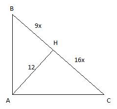 Высота ah прямоугольного треугольника abc делит гипотенузу bc в отношении 9/16. найдите длину катето