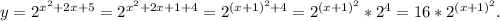 y=2^{x^{2}+2x+5 } =2^{x^{2}+2x+1+4 }=2^{(x+1)^{2} +4} =2^{(x+1)^{2} } *2^{4} =16*2^{(x+1)^{2} } .\\