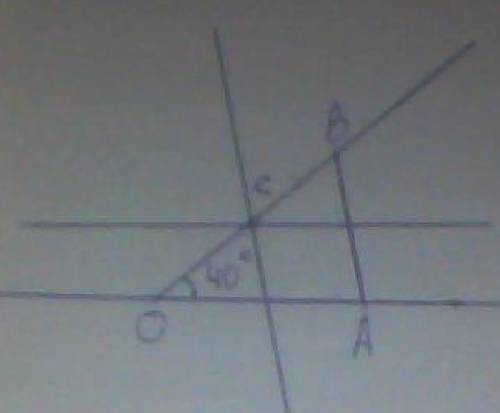 Постройте угол дое равный 40 градусам. отметьте точку с на стороне ое и проведите через неё прямые,