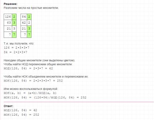 Найдите нод (126; 84) - найдите нок ( 126; 84)- (расписать подробно )