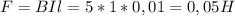 F=BIl=5*1*0,01=0,05H