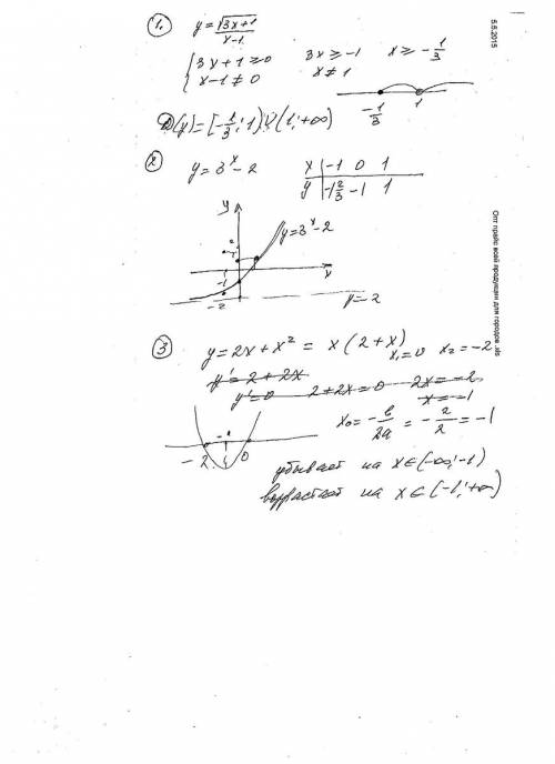 1) найти область определения функции y=корень3х+1/х-1 2)построить график функции(с таблицей) у=3^х-2