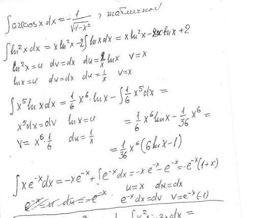 Интегрування частинами 1.интеграл x^5lnxdx 2.интеграл x^3 cos 3xdx 3.интеграл x e^-xdx 4.интеграл ar