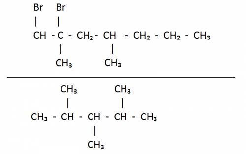 Написати структурну формулу : 1,2 дибром 2,4 диметил гептан 2,3,4 триметил пентан