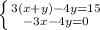 \left \{ {{3(x+y)-4y=15} \atop {-3x-4y=0}} \right.