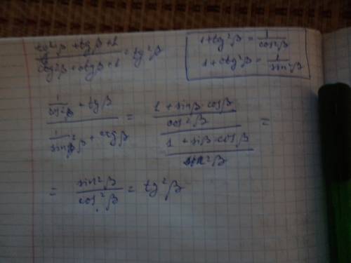 Решите тригонометрия : tg2b+tgb+1/ctg2b+ctgb+1=tg2b.