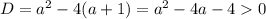 D=a^2-4(a+1)=a^2-4a-40