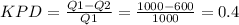 KPD= \frac{Q1-Q2}{Q1} = \frac{1000-600}{1000}=0.4