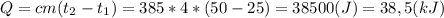 Q=cm(t_2-t_1)=385*4*(50-25)=38500(J)=38,5(kJ)