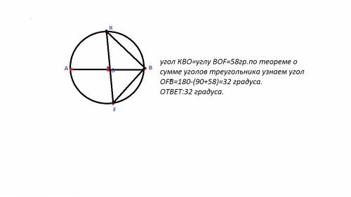 На окружности по разнее стороны от диаметра ав взяты точки к и f. известно,что угол ква=58градусов.н