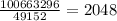 \frac{100663296}{49152} = 2048